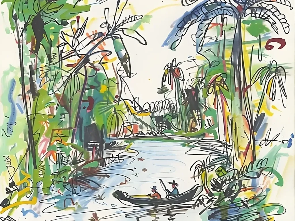 illustration rivière tropicale